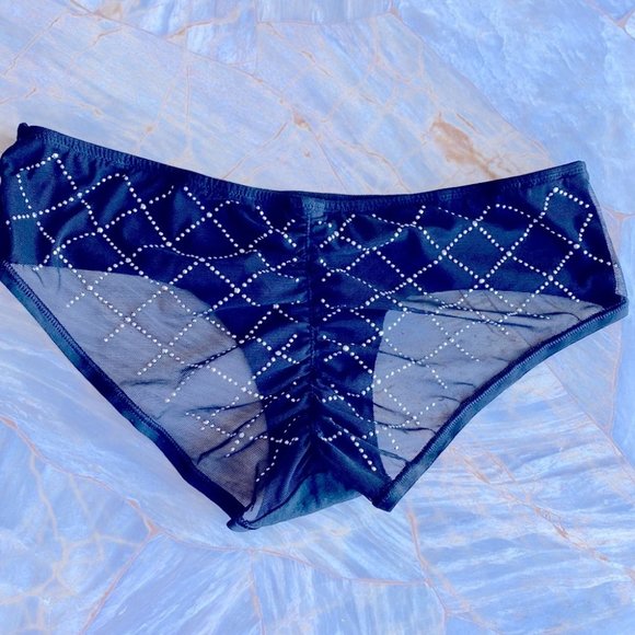 Victoria Secret Black Small hiphugger bikini Panty ruched mesh back - Picture 1 of 6